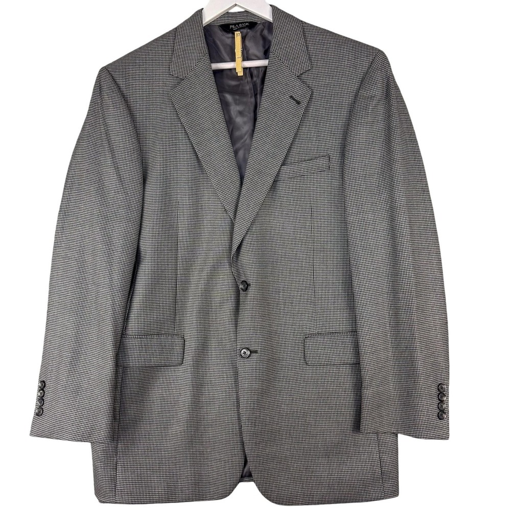 Jos A Bank Blazer Mens 42‎ Long Gray Wool Houndstooth Gordon Sport Coat Jacket